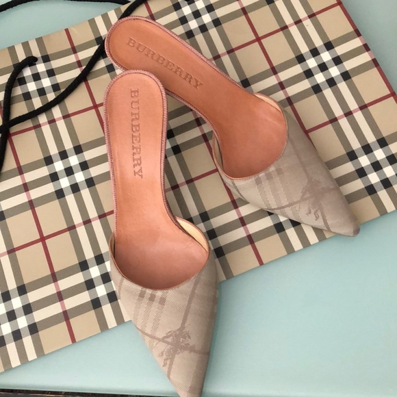 Burberry Shoes - Authentic Burberry Light tan slip-on mules